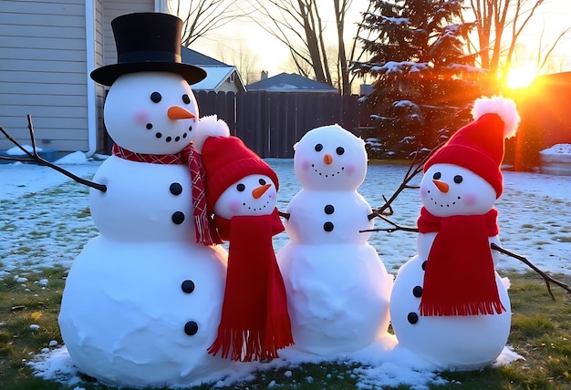 Photo snowmen are outside in the snow outside