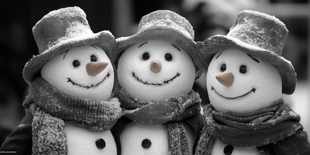 Photo snowmen with hats and scarves