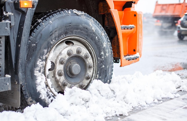 Snowremoval machine parked in city parked waiting for work to begin