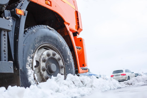 Snowremoval machine parked in city parked waiting for work to begin