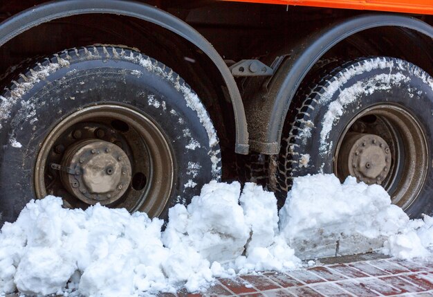 Snowremoval machine parked in city parked waiting for work to begin