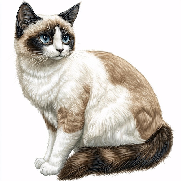 Snowshoe Cat Illustration on White Background