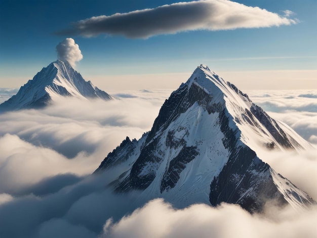 Snowwhite beautiful mountain peaks in clouds