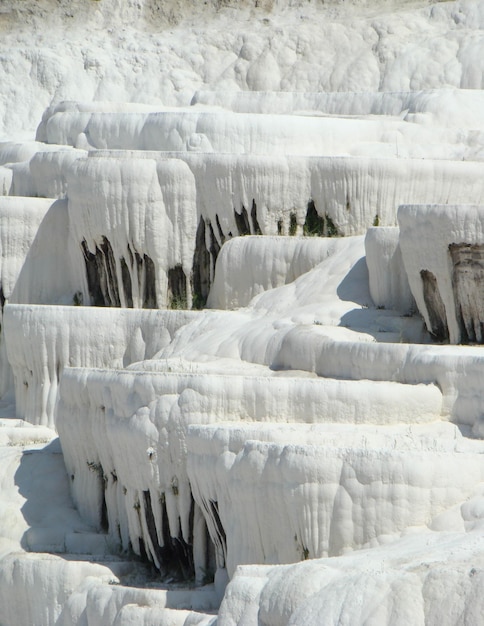 Snowwhite travertines in Pamukkale Turkey Close view