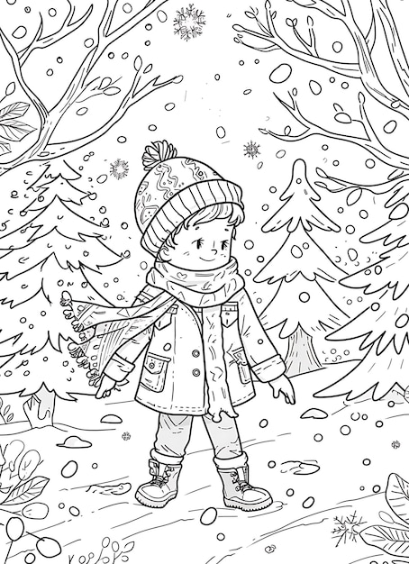 Photo snowy adventure coloring page for kids