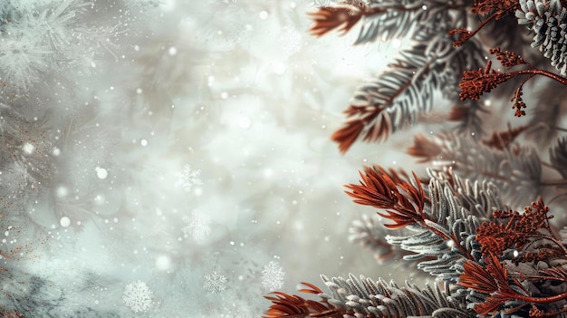 A snowy background with a tree in the foreground