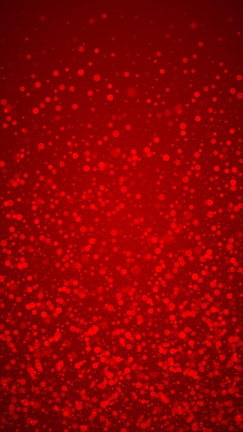 Snowy christmas background Subtle flying snow flakes and stars on christmas red background Delicate sweet snowy christmas Vertical vector illustration