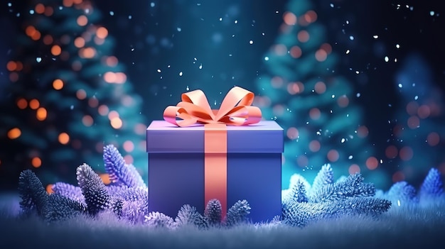 Snowy christmas gifts background Generative Ai