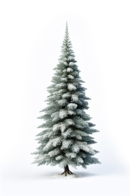 A snowy Christmas tree isolated on a white background