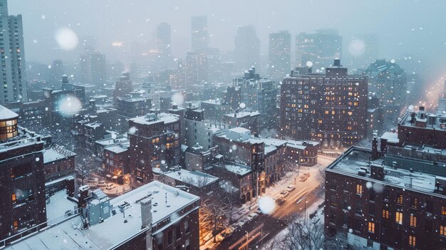 Photo snowy cityscape under a wintery sky