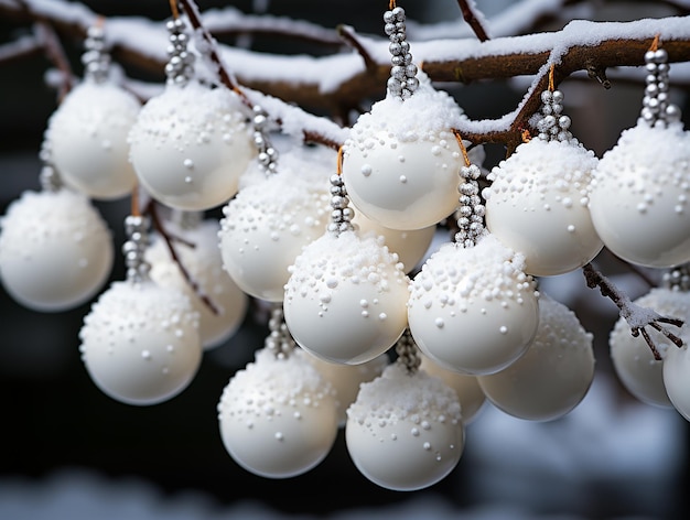 Snowy Elegance White Christmas Balls Hanging