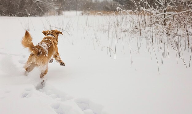 Photo snowy field frolic playful dog