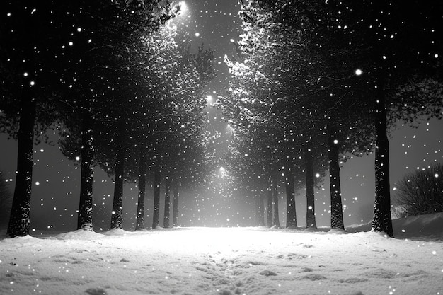 Photo snowy forest during a heavy snowfall with snowflakes softly falling