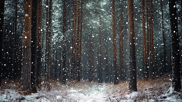 Photo snowy forest scene in winter wonderland