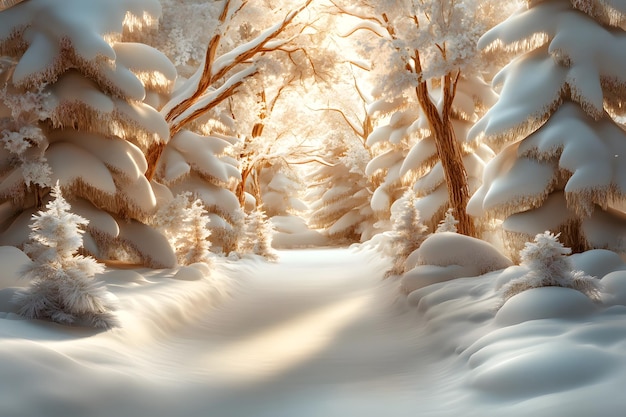 Photo a snowy forest with a stream running through it