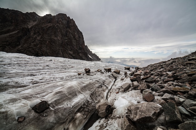 Snowy glacier and mountains landscape