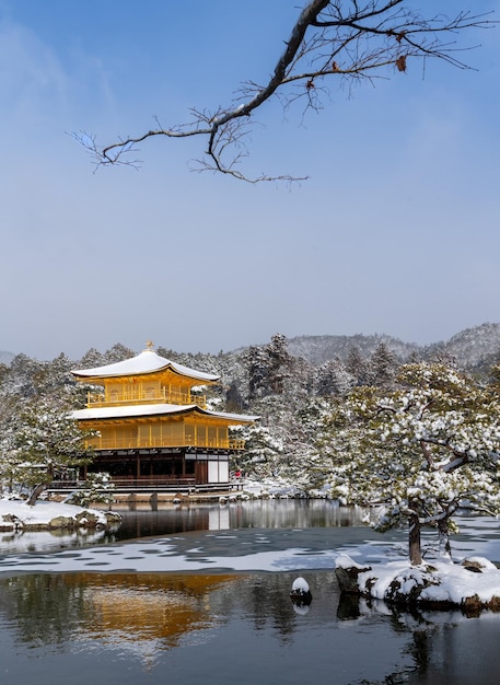 Snowy Kinkakuji Temple in winter Famous tourist attraction in Kyoto Japan The Golden Pavilion