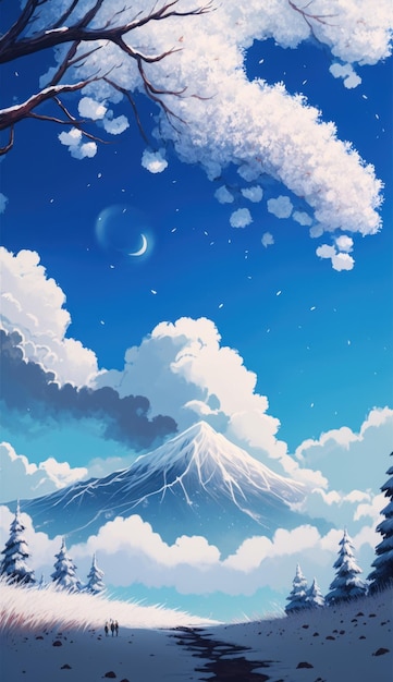 Snowy landscape with mountain in the background Generative AI