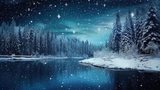 Snowy Landscape with a Starry Night Sky