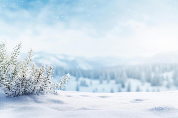 a snowy landscape with a tree in the middle of it