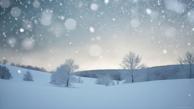 a snowy landscape with trees in the background