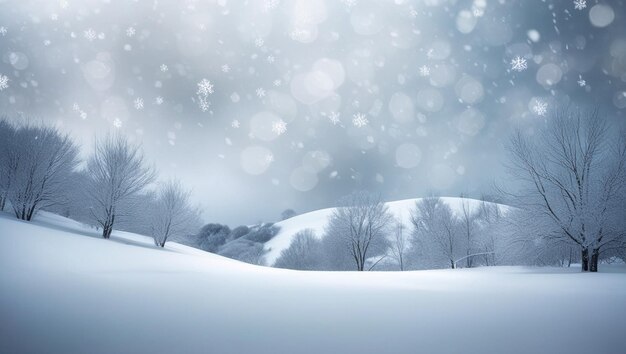 a snowy landscape with trees and a snow covered hill