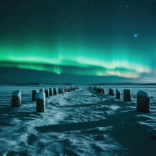 A snowy landscape with the word aurora on it