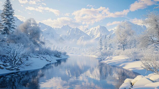 Photo snowy mountain landscape tranquil winter scenery