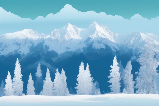 A snowy mountain landscape with a snowy mountain and a blue sky