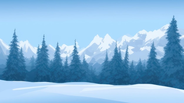 A snowy mountain landscape with a snowy mountain and a blue sky