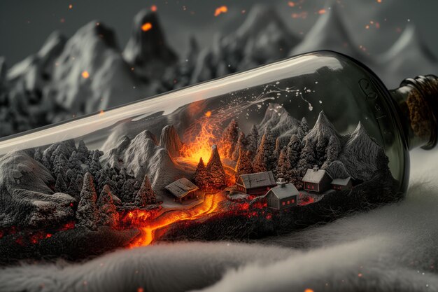 A snowy mountain and a lava flow in a bottle A World of Contradictions