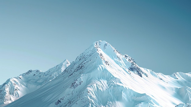 Snowy Mountain Peak Against Clear Blue Sky Winter Landscape