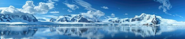 Photo snowy mountain range reflecting on a calm antarctic water