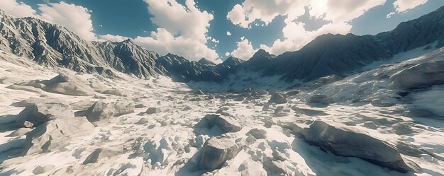 Photo snowy mountain range with rocks and blue sky 3d illustration