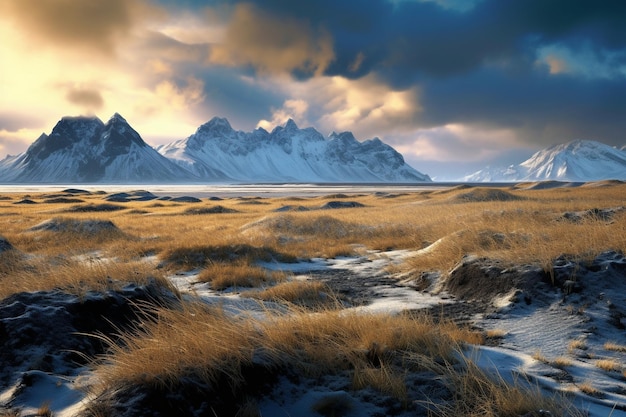 a snowy mountain range with snow on the top