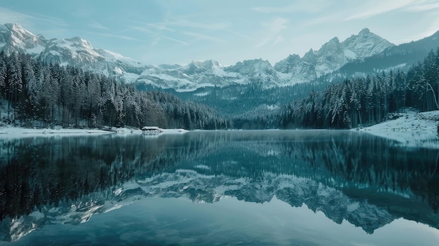 Snowy Mountain Reflection in Still Water