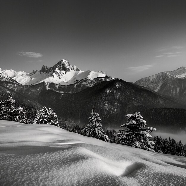 Photo a snowy mountain with a mountain in the background