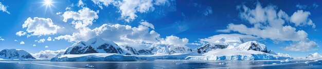 Photo snowy mountains and a blue sky in antarctica