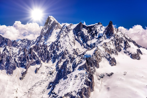 Snowy mountains Chamonix Mont Blanc HauteSavoie Alps France