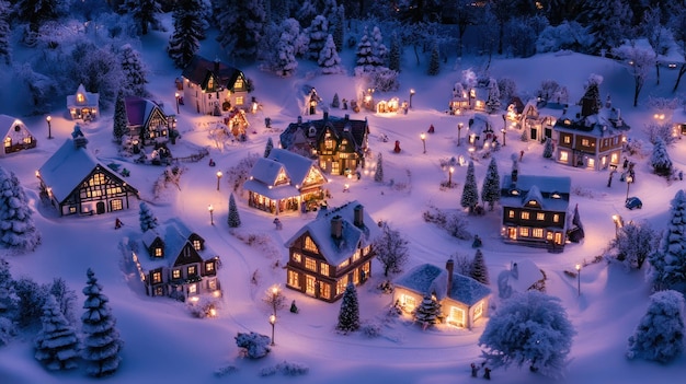 Photo a snowy night in a quaint village