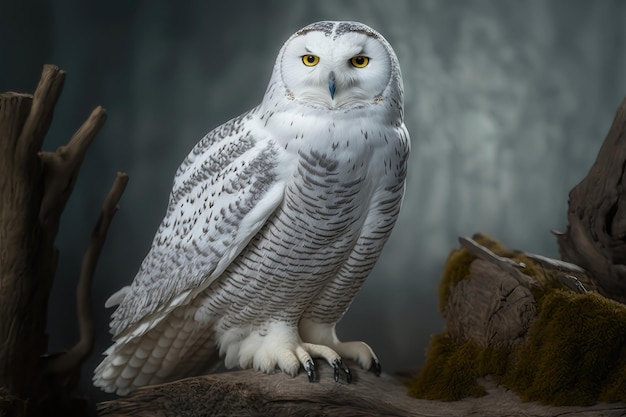 Snowy Owl Bubo Scandiacus with piercing yellow eyes AI Generation