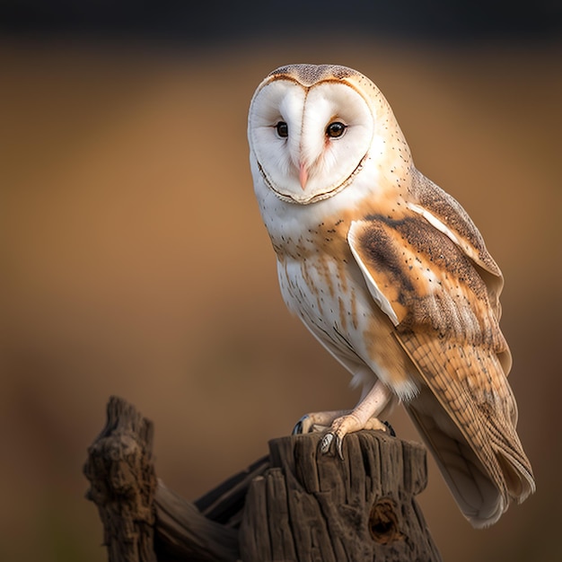 Snowy owl on a log looking at a prey generative ai technology