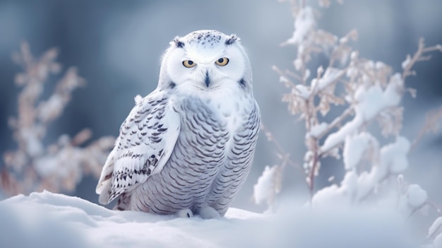 Snowy owl in the snow wallpaper