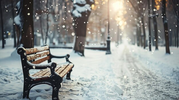 Photo snowy park bench in winter wonderland