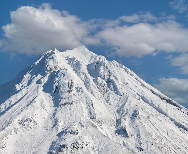 Snowy peak of the Vilyuchinsky volcano on the Kamchatka Peninsula