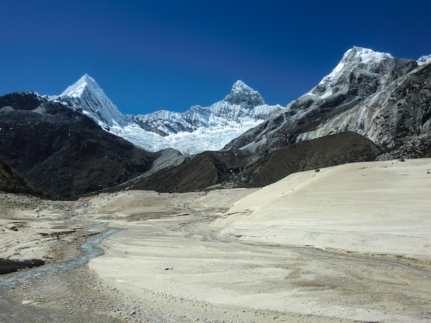 snowy peaks in the mountain range sierra of Peru