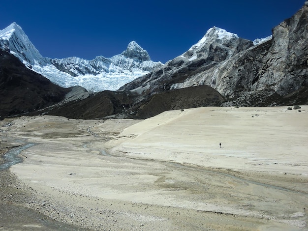 snowy peaks in the mountain range sierra of Peru