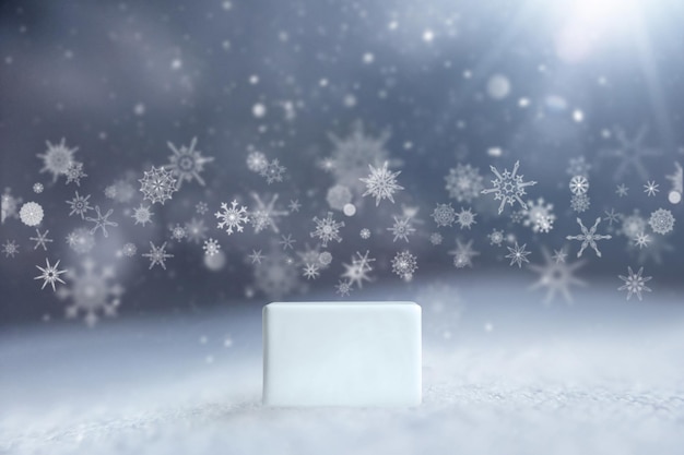 snowy product background for Christmas and winter holiday concept Podium for your goods on snow