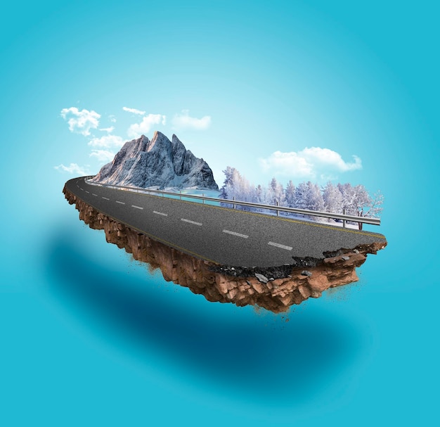 Snowy road advertisement snow road with mountains isolated Travel and vacation background