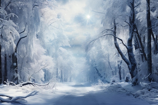 a snowy road lined with trees and snow high quality